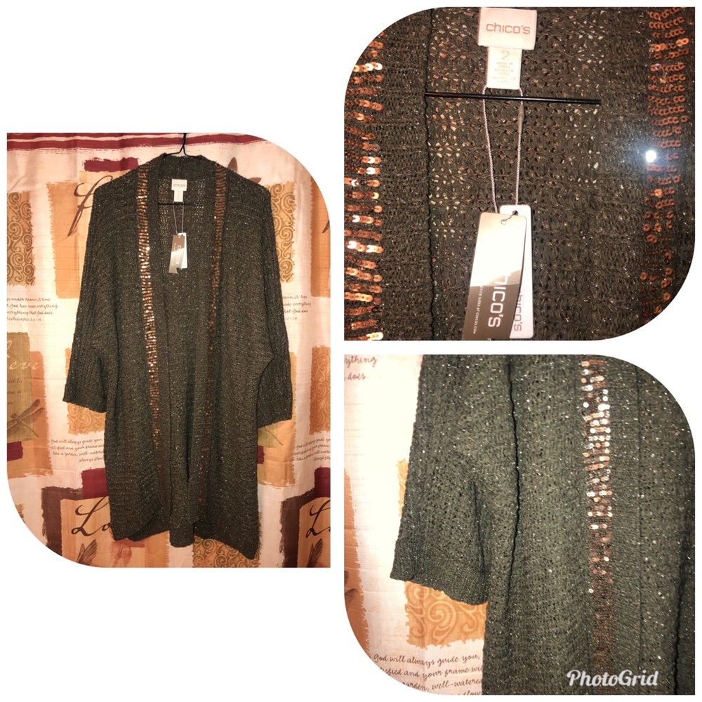 Chico’s sz 2 Green Cardigan Sweater Coat - Picture 1 of 6